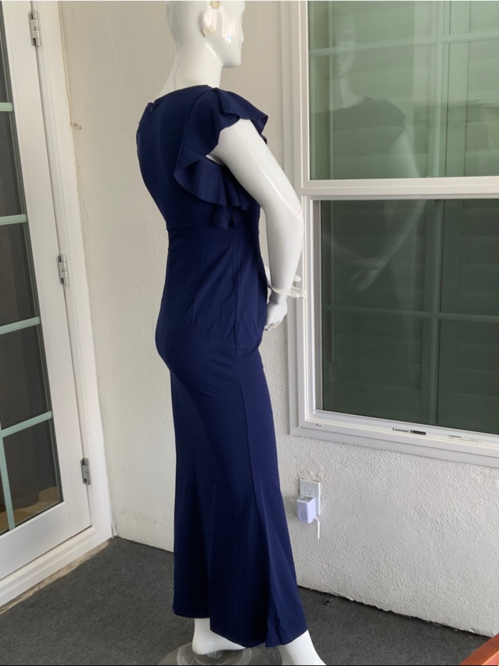 Navy Blue High-Low Ruffle Midi Dress - Picture 5 of 9
